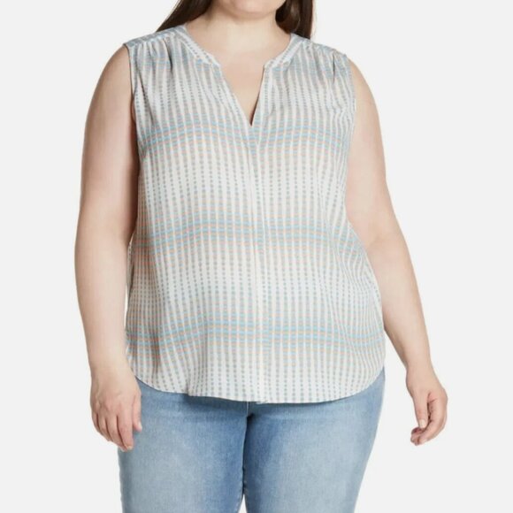 NYDJ Print Sleeveless Pleat Back Top - Azure Oracle Plus Size 2X - Picture 1 of 9